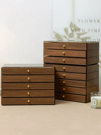 Walnut Grain Jewelry Organizer Box for Earrings Necklaces Rings Hairpins, Desktop Display Storage Case
