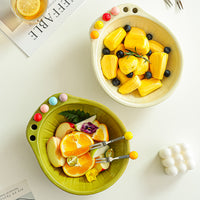 Avocado Ceramic Fruit Bowl with Forks Set, Creative Living Room Coffee Table Decor