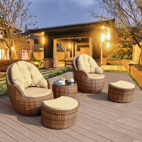 Outdoor Patio Wicker Bistro Set with Coffee Table and Ottoman, PE Rattan Garden Furniture