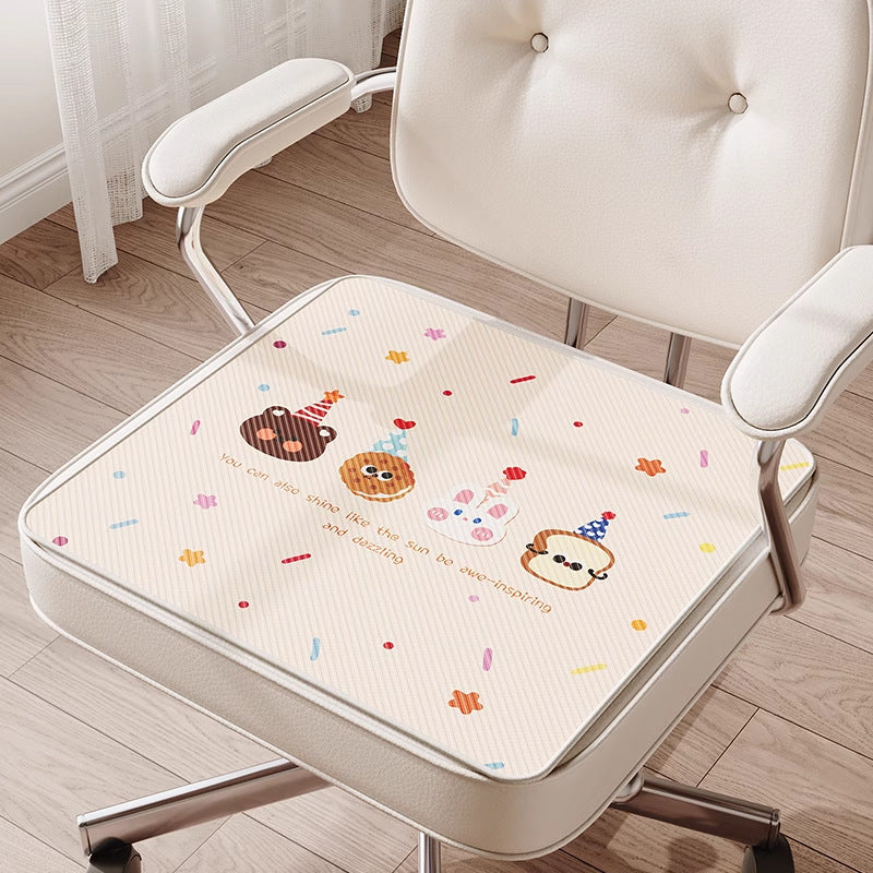 Cartoon Ice Silk Office Chair Cushion, Cool-Touch Non-Slip Seat Pad for Long Sitting, Summer Dining Chair Mat