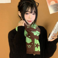 Japanese Style Cute Cartoon Frog Double-Sided Knitted Scarf for Women, Autumn/Winter 2025, Student Warm All-Match Neck Warmer