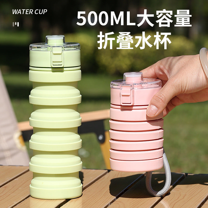 Portable Collapsible Silicone Water Bottle with Flip Lid for Outdoor Cycling Hiking