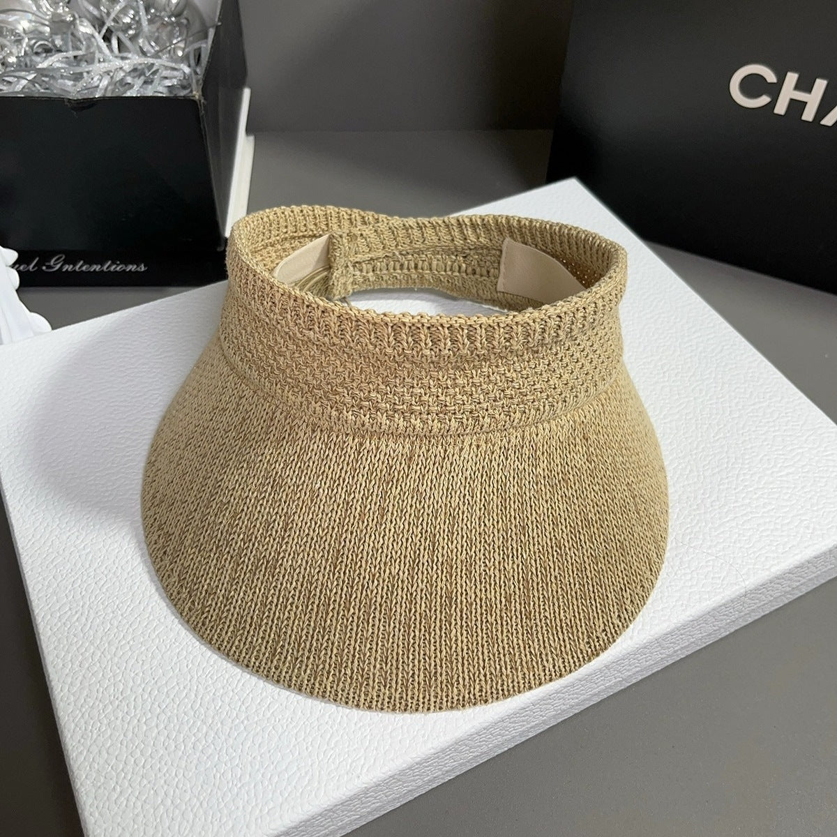 Summer Linen Solid Color Foldable Sun Visor Hat for Women