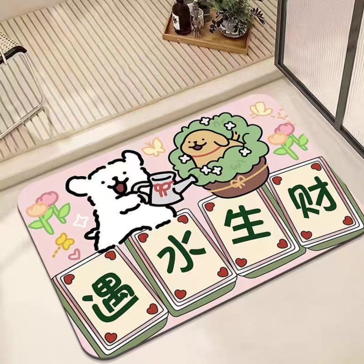 Cartoon Cute Line Dog Diatomaceous Earth Bath Mat Super Absorbent Quick Dry Non-Slip Floor Mat for Bathroom Shower Room