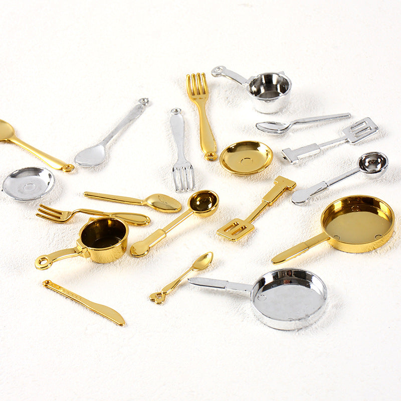Miniature Dollhouse Kitchen Utensil Set - Spoons, Forks, Pans for DIY Dollhouse Accessories