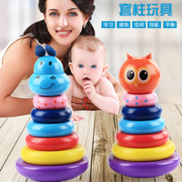 Wooden Rainbow Stacking Tumbler Toy for Babies, Early Education Animal Stacker
