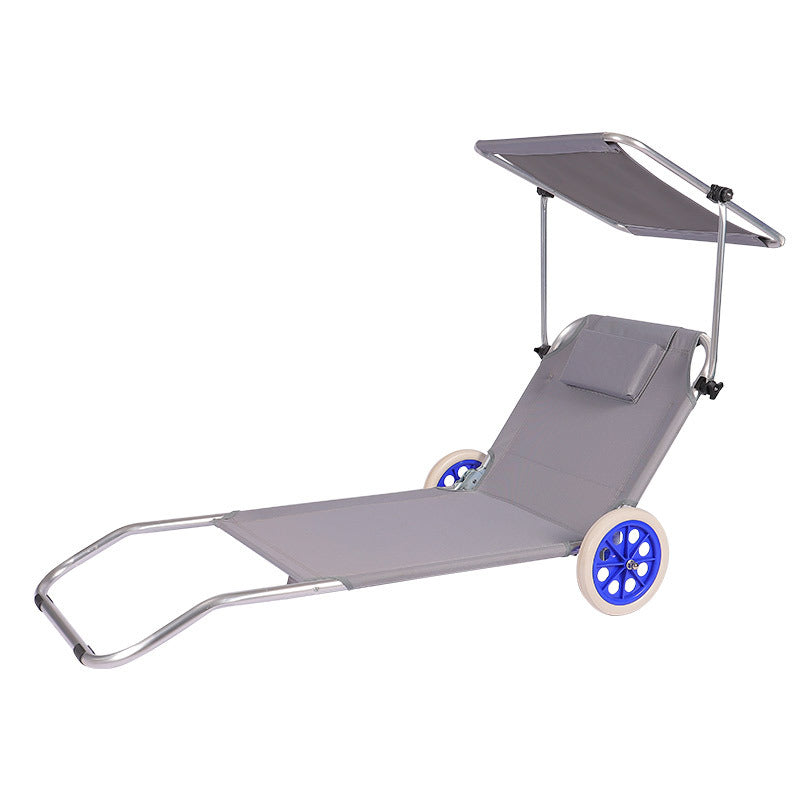 Outdoor Folding Beach Chair with Wheels, Teslin Fabric, Portable for Camping, Sunbathing