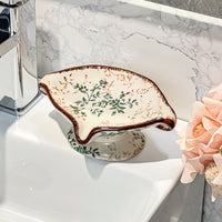 Luxury Floral Glass Soap Dish with Drainage for Bathroom and Hotel