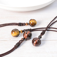 Tiger Eye & Obsidian Beaded Pendant Necklace, 14-16mm Single Bead, Modern Minimalist Design
