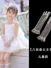 Girls' Rhinestone Lace Gloves for Flower Girl Dresses, Performances, and Photography