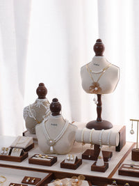Walnut Wood Jewelry Display Stand Mannequin for Necklaces, Earrings, Bracelets, and Rings