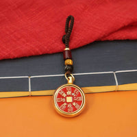 Brass Mountain Ghost Coin Rotating Keychain with Zodiac Gourd Pendant for Good Fortune