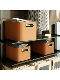 PU Leather Desktop Storage Box Set with Lid, Cosmetic Organizer, Snack Basket