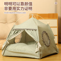 Cat Tent Bed with Cooling Mat, Enclosed Pet House for All Seasons, Washable