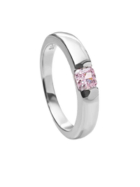 925 Sterling Silver Pink Diamond Ring with High Carbon Diamond Inlay