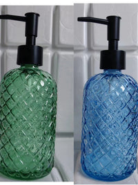 Pineapple Pattern Glass Lotion Dispenser Bottle with Press Pump for Shampoo and Shower Gel