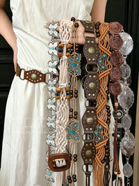 Bohemian Ethnic Woven Waist Chain Belt for Dresses with Beaded Accents