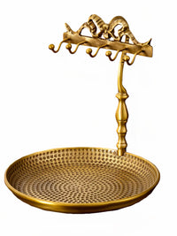 European Vintage Brass Jewelry Stand with Storage Tray for Bedroom Dresser and Entryway