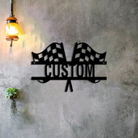 1pc Black Metal Hollow Racing Flag Decorative Ornament Ground Plug Signboard Fashion Custom Decoration