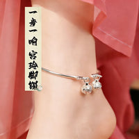 Chinese Style Bell Anklet Bracelet for Women, Adjustable Open Cuff Design, Hanfu Foot Jewelry