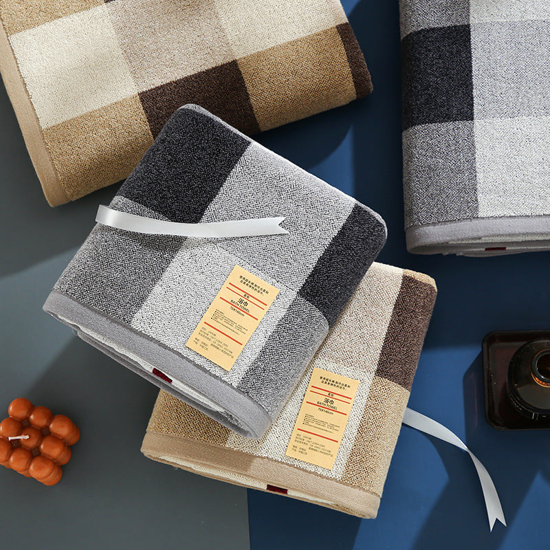 Japanese Style Plaid Cotton Bath Towel for Adults