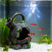 Aquarium Ceramic Hideaway Decor for Cichlids and Shrimp, Vintage Bottle Design