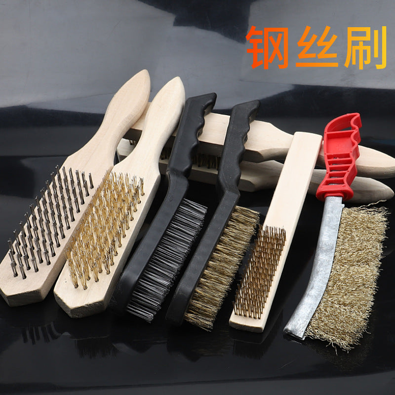 Wire Brush Set with Wooden Handle for Polishing, Rust Removal, and Industrial Cleaning
