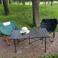Portable Aluminum Roll-Up Camping Table and Stool Set with Oxford Cloth Storage Bag
