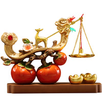 Deer and Persimmon Ruyi Ornament for New Home, Business Opening, or Wedding Gift