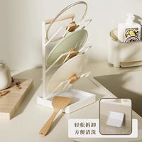 No-Drill Wooden Handle Pot Lid Holder Kitchen Storage Rack Multi-functional Home Organizer Cutting Board Rack Multi-layer Chopping Board Stand