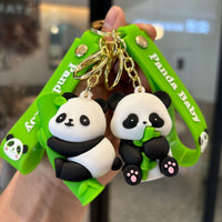 Cartoon Panda Keychain with Bamboo, Couple's Coin Purse Pendant, Festival Gift