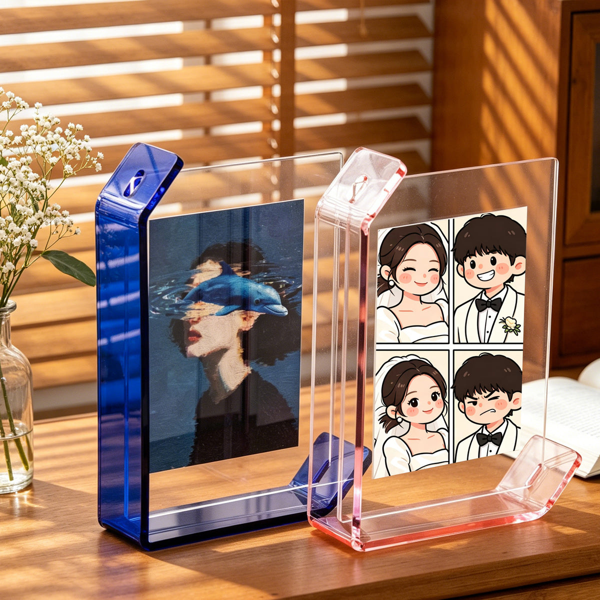 Double-Sided Clear Acrylic Photo Frame for Instax Postcards and Small Prints, Desktop Display