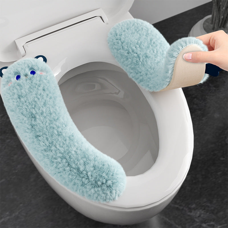 Thick Plush Waterproof Toilet Seat Cover, Self-Adhesive, Dirt-Resistant, Winter Bathroom Toilet Cushion Protector
