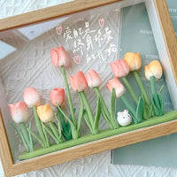 DIY Tulip Clay Photo Frame Kit with LED String Lights, Handmade Desktop Ornament Gift