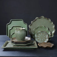 Ceramic Plant Pot Saucer Round Rectangular Bonsai Tray Drip Tray Base
