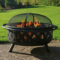 Outdoor Patio Round Fire Pit BBQ Grill with Heating Brazier and Log Grate