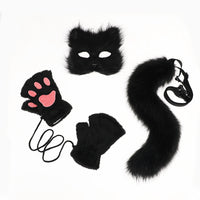 Cute Plush Fox Tail and Ear Headband Cosplay Set with Fingerless Gloves and Mask