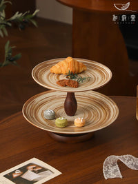 Japanese Wabi-Sabi Ceramic Two-Tier Fruit and Snack Platter