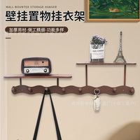 Solid Wood Wall-Mounted Entryway Coat Rack with Hooks and Key Holder