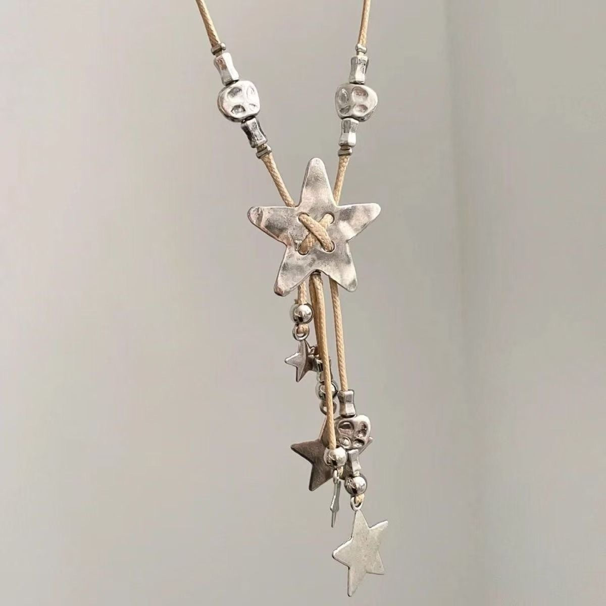 Vintage Industrial Style Braided Rope Star Tassel Necklace Pendant