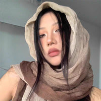 Ethnic Style Linen Pleated Gradient Scarf Headscarf Shawl