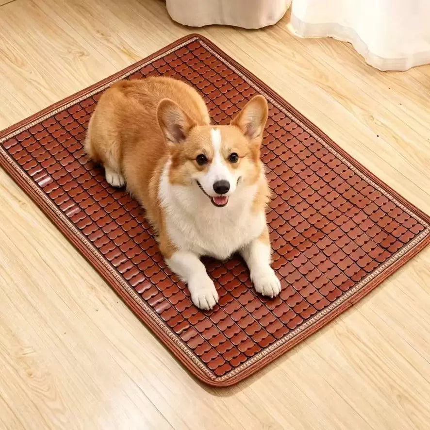 Summer Pet Cooling Mat for Dogs and Cats, Bamboo or Rattan Weave Sleep Pad for Kennels and Beds