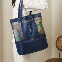 Waterproof Mesh Beach Bag with Dry/Wet Separation, Large Capacity Picnic Tote for Travel