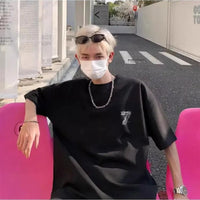 Men's Korean Fashion Digital Print Short Sleeve T-Shirt Loose Fit