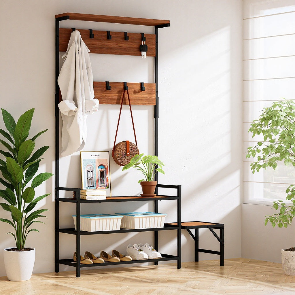 Multi-functional Entryway Coat Rack with Shoe Storage