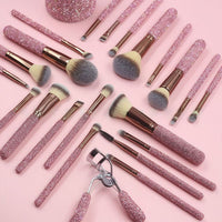 23-Piece Diamond-Embellished Makeup Brush Set with Storage Bucket, Headband, and Eyelash Curler