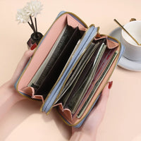 ENDAYCON Women's Double Zipper Long Wallet with Phone Pouch and Large Capacity