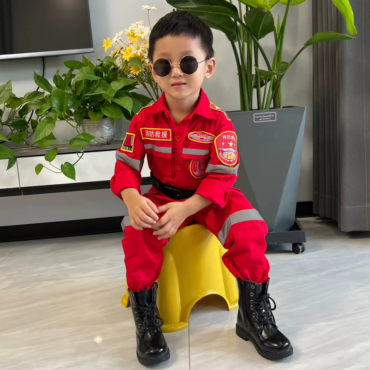 Kids' Cotton Firefighter Costume for Halloween, Role Play, and Photography