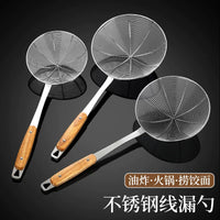 Stainless Steel Skimmer with Wooden Handle for Hot Pot, Dumplings, and Frying