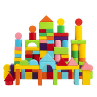 Wooden 100-Piece Colorful Building Blocks for Toddlers, Educational Shape Matching and Cognitive Toy
